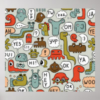 Cute Tecknad Monsters: Sömlös bakgrund