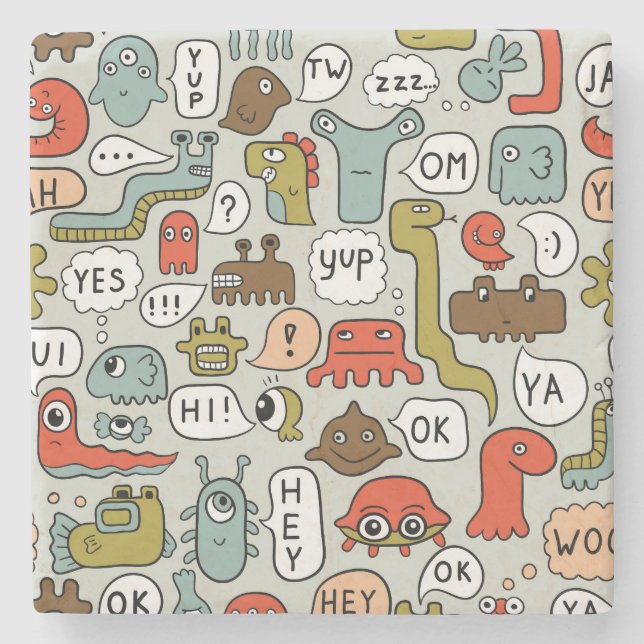 Cute Tecknad Monsters: Sömlös bakgrund Stenunderlägg (Framsidan)