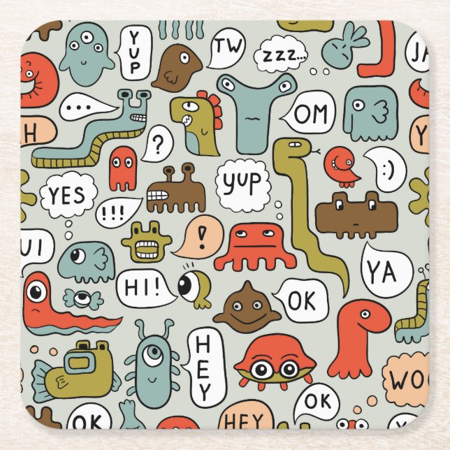 Cute Tecknad Monsters: Sömlös bakgrund Underlägg Papper Kvadrat (Framsidan)