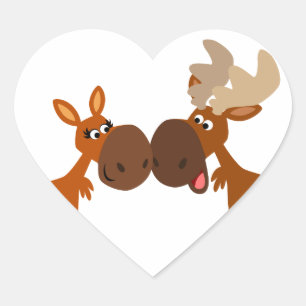 Cute Tecknad Moose Couer i Kärlek Heart Sticker Hjärtformat Klistermärke
