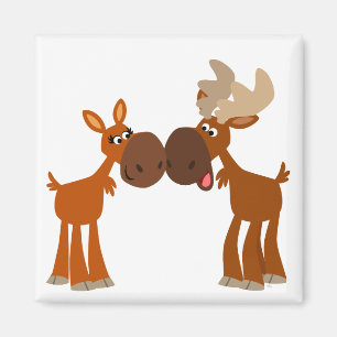 Cute Tecknad Moose Coule i Kärlek Magnet