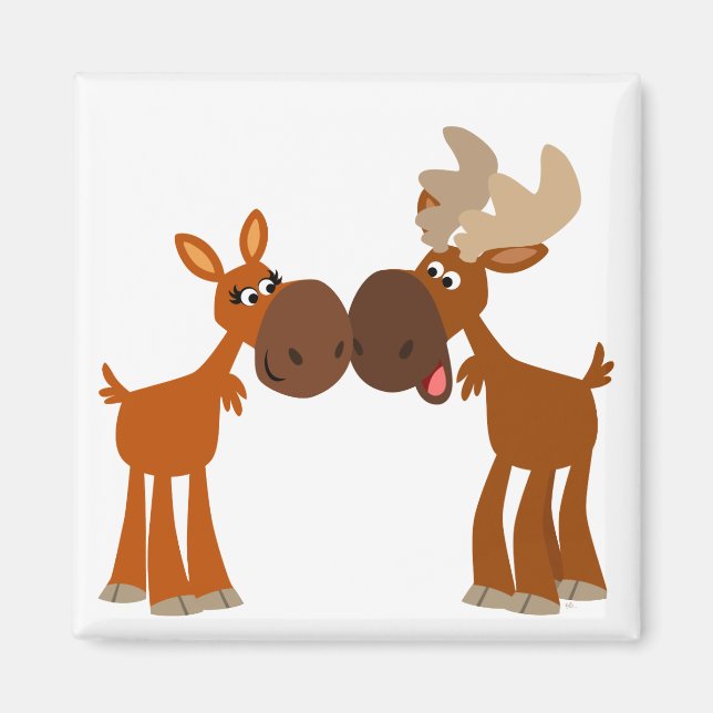 Cute Tecknad Moose Coule i Kärlek Magnet (Framsidan)