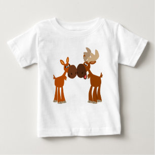Cute Tecknad Moose Couple i Kärlek Baby T-Shirt
