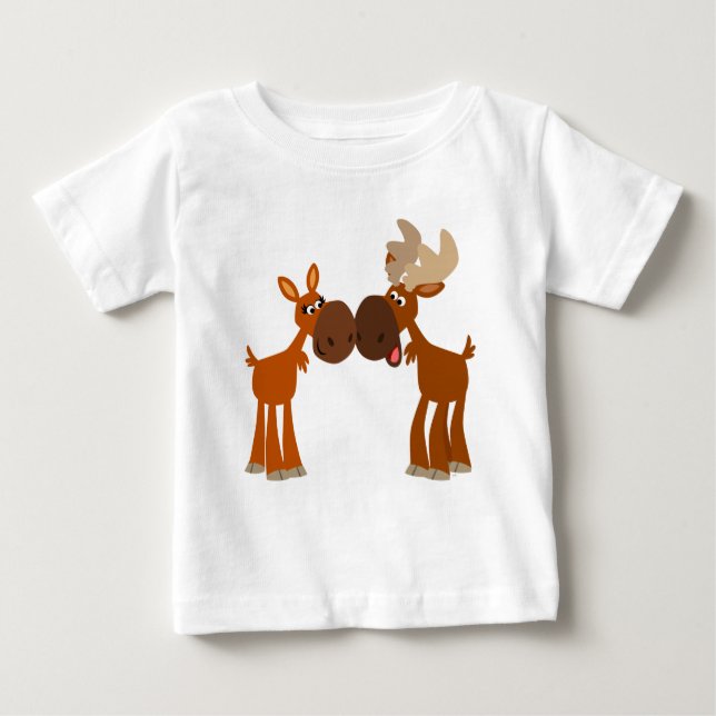 Cute Tecknad Moose Couple i Kärlek Baby T-Shirt (Framsida)