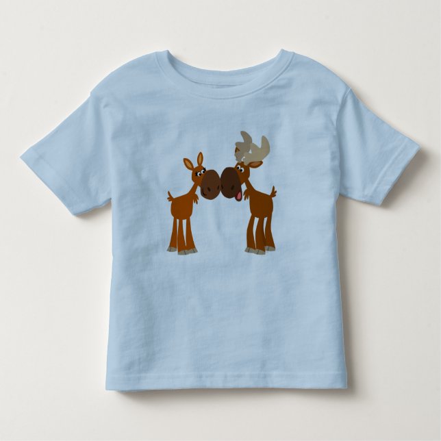 Cute Tecknad Moose Couple in Kärlek Children T-Shi Tröja (Framsida)