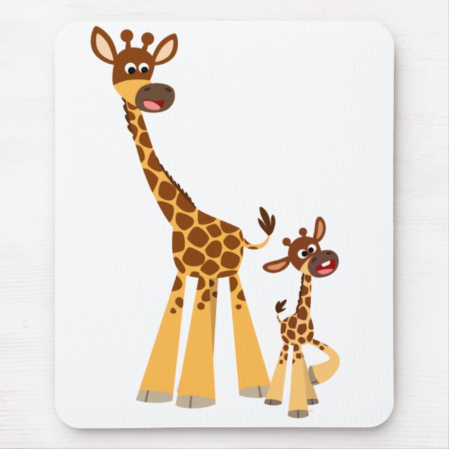 Cute Tecknad Mor Giraffe och Calf Mousepad Musmatta (Framsidan)