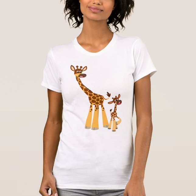 Cute Tecknad Mor Giraffe och Calf T-Shirt (Framsida)