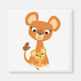 Cute Tecknad Mor Lejon och unge magnet