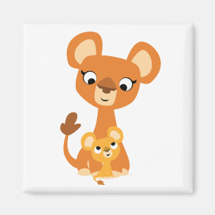 Cute Tecknad Mor Lejon och unge magnet