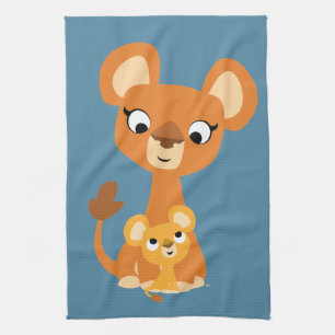 Cute Tecknad Mor Lioness och Unge Kökshandduk