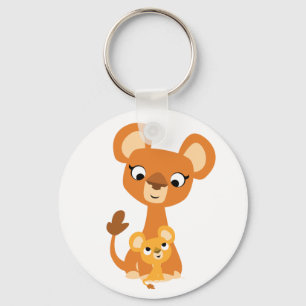 Cute Tecknad Mor Lioness och Unge Nyckelring
