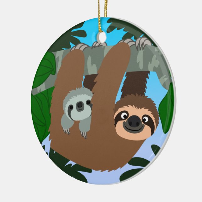 Cute Tecknad Mor Sloth och Baby Julgransprydnad Keramik (Vänster)