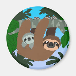 Cute Tecknad Mor Sloth och Baby Magnet