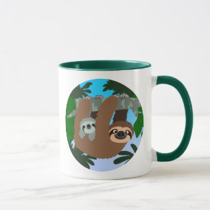 Cute Tecknad Mor Sloth och Baby Mugg