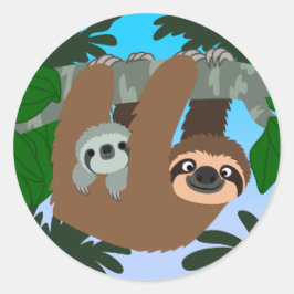 Cute Tecknad Mor Sloth och Baby Sticker Runt Klistermärke