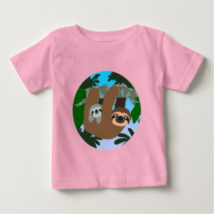 Cute Tecknad Mor Sloth och Baby T Shirt