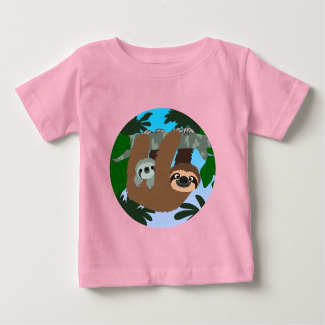 Cute Tecknad Mor Sloth och Baby T Shirt (Framsida)