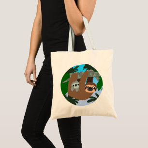 Cute Tecknad Mor Sloth och Baby Tygkasse