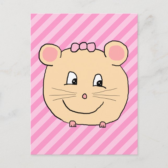 Cute Tecknad Mouse på Rosa Rand. Vykort (Framsida)