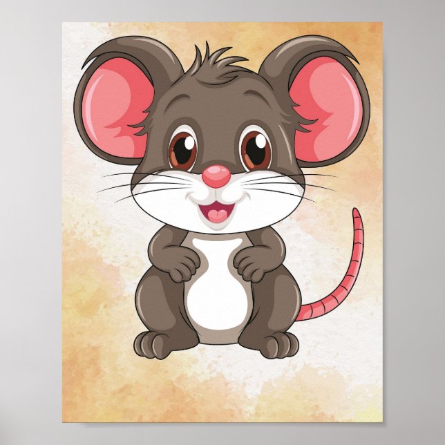 Cute Tecknad Mouse Poster! Konst av Cute Nursery W Poster (Framsidan)