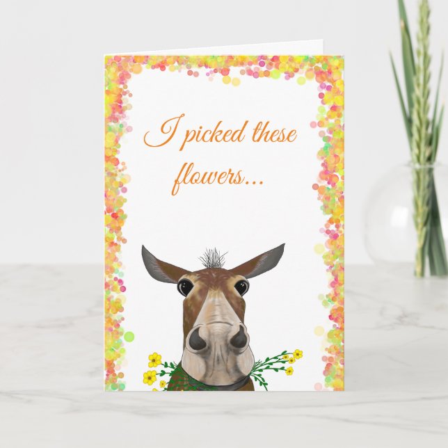 Cute Tecknad Mule med Flowers Mors dag Card Helgkort (Framsida)