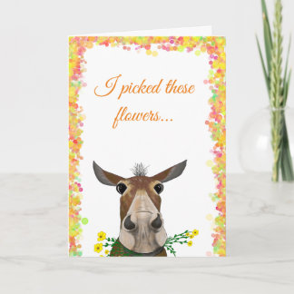 Cute Tecknad Mule med Flowers Mors dag Card Helgkort