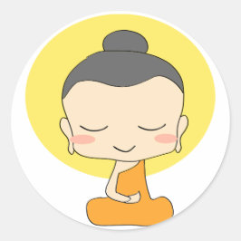 Cute Tecknad Munk Meditating Sticker Runt Klistermärke