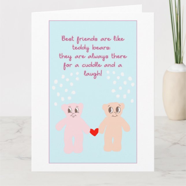 Cute Tecknad Nalles Bestie Quote Galentine Kort (Framsida)