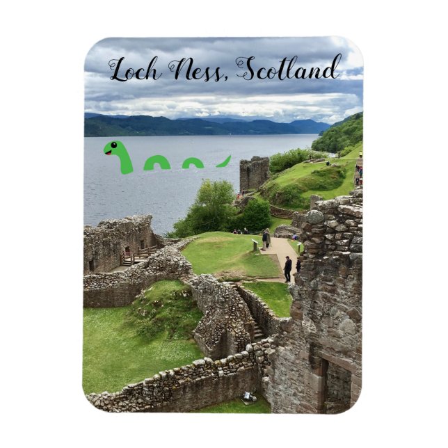 Cute Tecknad Nessie Loch Ness Monster, Skottland Magnet (Vertikal)