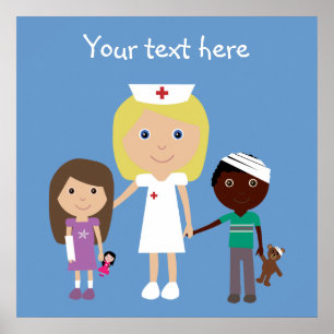 Cute Tecknad Nurse & Children Poster