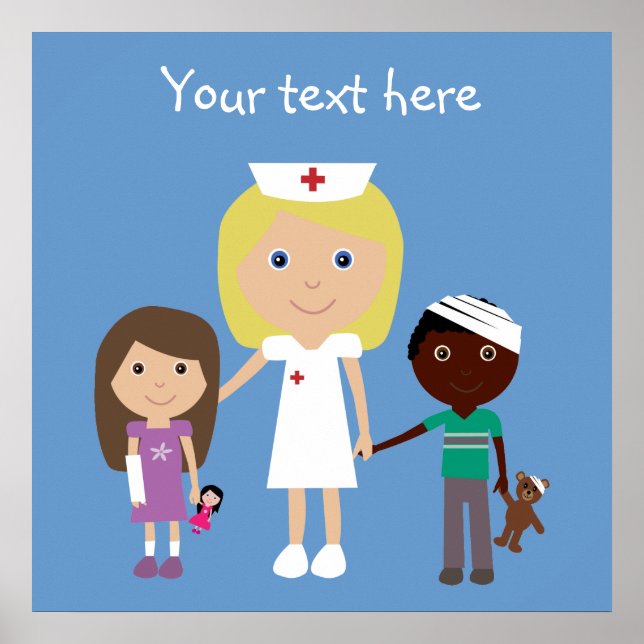 Cute Tecknad Nurse & Children Poster (Framsidan)