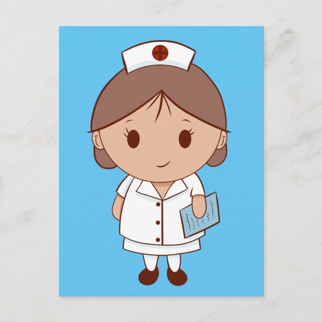 Cute Tecknad Nurse Vykort (Framsida)