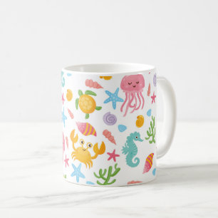 Cute Tecknad Ocean Sea Seashell, Starfish Summer Kaffemugg