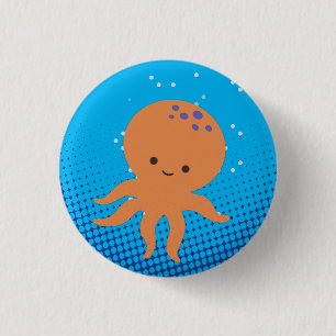 Cute Tecknad Octopus Blue Ocean Knapp