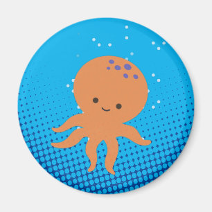 Cute Tecknad Octopus Blue Ocean Magnet