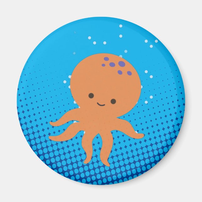 Cute Tecknad Octopus Blue Ocean Magnet (Framsidan)