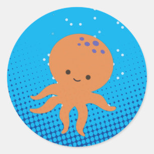 Cute Tecknad Octopus Blue Ocean Runt Klistermärke