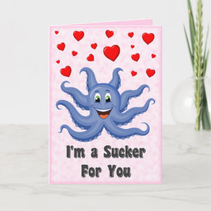Cute Tecknad Octopus Hearts Funny Valentines day Helgkort