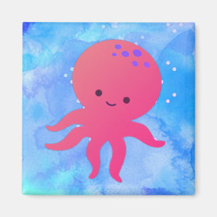 Cute Tecknad Octopus i blått havsvatten Magnet