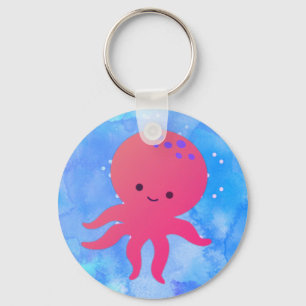 Cute Tecknad Octopus i blått havsvatten Nyckelring
