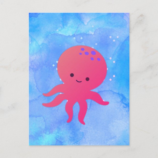 Cute Tecknad Octopus i blått havsvatten Vykort (Framsida)