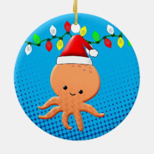 Cute Tecknad Octopus Santa Hat jul Ljus Julgransprydnad Keramik