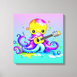 Cute Tecknad Octopus som spelar Guitar Canvastryck