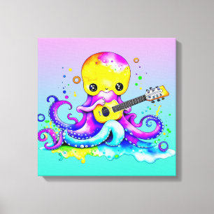 Cute Tecknad Octopus som spelar Guitar Canvastryck