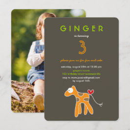 Cute Tecknad Orange Giraffe Barn Birthday Photo Inbjudningar