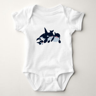 Cute Tecknad Orca Family Baby Bodykostym T Shirt