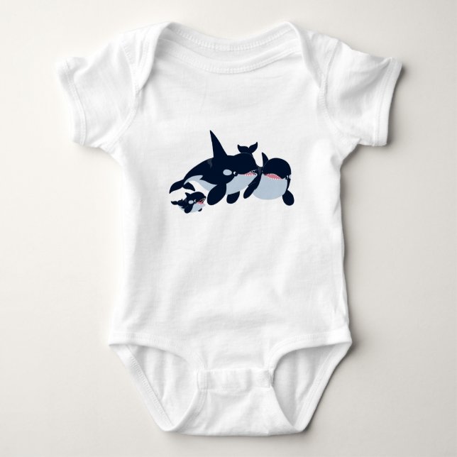 Cute Tecknad Orca Family Baby Bodykostym T Shirt (Framsida)