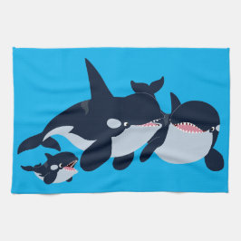 Cute Tecknad Orca Family Tea Towel Kökshandduk