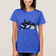 Cute Tecknad Orca Family Women T-Shirt