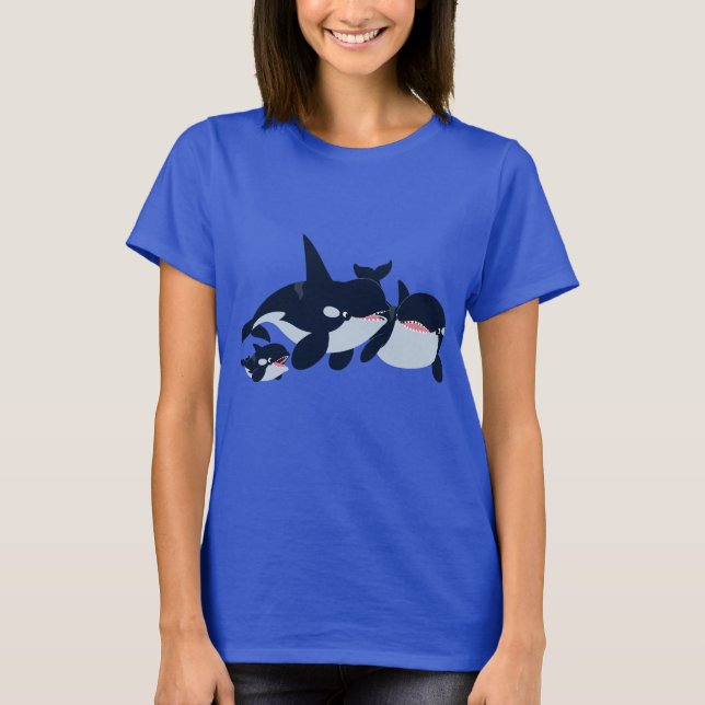 Cute Tecknad Orca Family Women T-Shirt (Framsida)